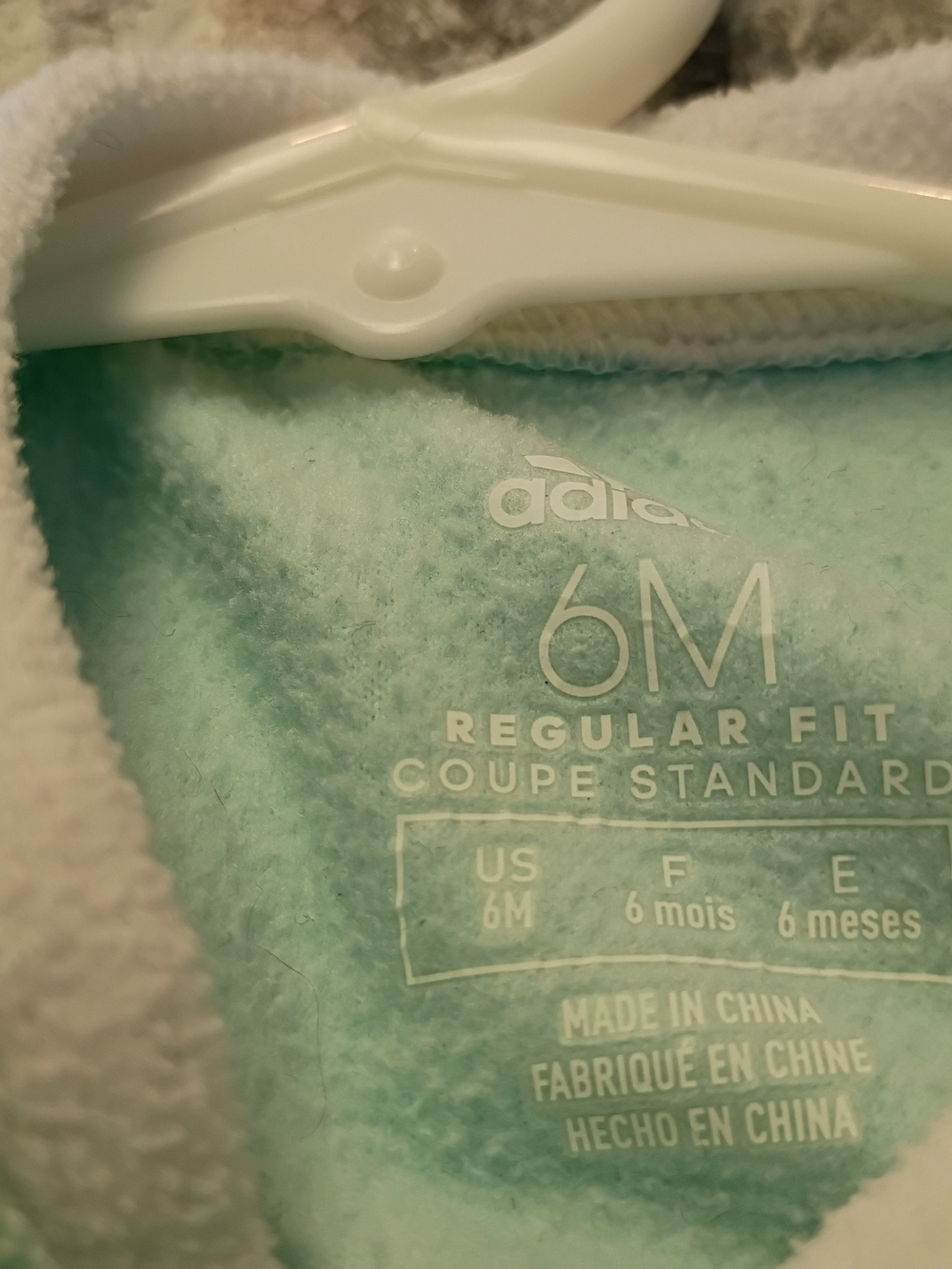 adidas Mint Green and White Fleece Footed One-Piece Romper - Picture 6 of 6